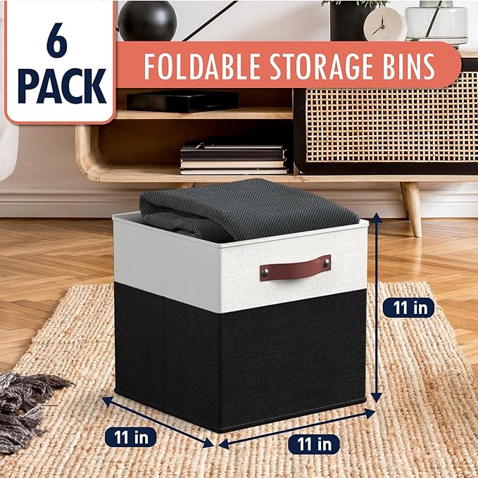 Ornavo Home 11 x 11 Storage Cube Bins, Foldable Collapsible Fabric Storage Bins Box Linen Shelf Basket Cube Organizer for Clo