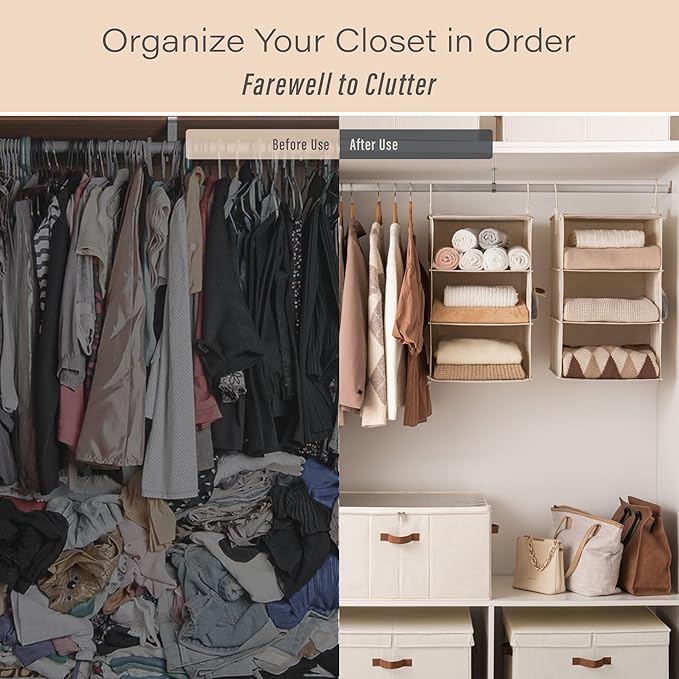 StorageWorks 6-Shelf Jumbo Closet Organizers, Two 3-Shelf Separable Hanging Shelves for Closet, 13" D x 15" W x 48 ¼"H,Mixing