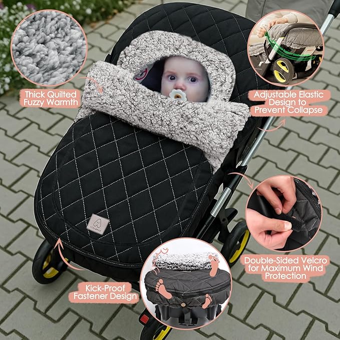 ACRABROS Car Seat Cover Baby: Winter Infant Carseat Canopy for Boy Girl Newborn, Zipper Peeping Window, Warm Cozy Cold Weathe
