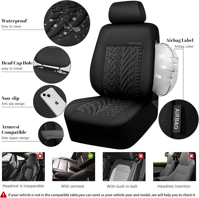 CAR PASS Neoprene Waterproof Seat Covers Full Sets, Wetsuit Car Seat Covers 5 Seats Universal Fit for Vans, Truck, SUV, 3D Ty