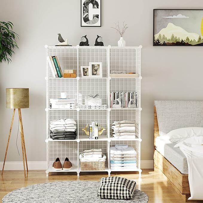 AWTATOS Wire Cube Storage Organizer, Closet Organizers and Storage, Metal 12 Cube Storage Shelves Bookshelf, Portable Closet 