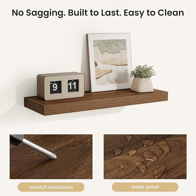 Fun Memories Rustic Wood Floating Shelves for Wall, Space-Saving Wall Mounted Shelves for Bathroom, Bedroom, Living Room and 