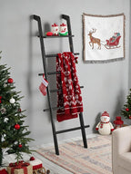 Taozun Black Blanket Ladder with Shelf for Living Room, 67-Inch Wooden 5-Tier Farmhouse Towels and Quilt Rack Decor - Wall Le