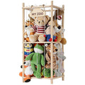 LAMU Stuffed Animal Storage Zoo, Wooden Stuffed Animals Organizer & Holder for Kids with Elastic Cords, Space Saving Plushies