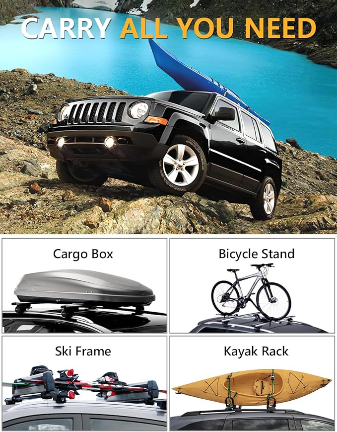 Tuyoung 300lbs Lockable Roof Rack Cross Bars Compatible with Jeep Patriot 2007-2017 with Raised Side Rails,Heavy Duty Anti-Theft Aluminum Roof Rails Crossbars Cargo Carrier Bag Black Bike