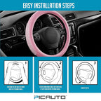 PIC AUTO Steering Wheel Cover, Glitter Gel Particles & Pink Luxury Leather Car Steering Cover, Universal Fit 14.5"-15.5" Anti