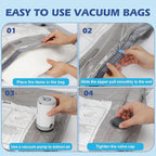 Fantictas Travel Vacuum Storage Bags with Rechargeable Air Pump, 18 Pack Portable Space Saver Bags, Compression Bags for Clot