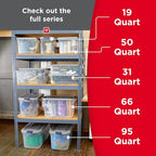 Rubbermaid Roughneck Clear 66 Qt/16.5 Gal Storage Containers, Pack of 4 with Latching Grey Lids, Visible Base, Sturdy and Sta