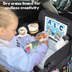 MENZOKE Kids Travel Tray, Road Trip Activities for Kids with Dry Erase Board & Cooler Cup Holder, Toddler Car Activities with No-Drop iPad Holder Stand, Roadtrip Essentials for Toddlers, Black