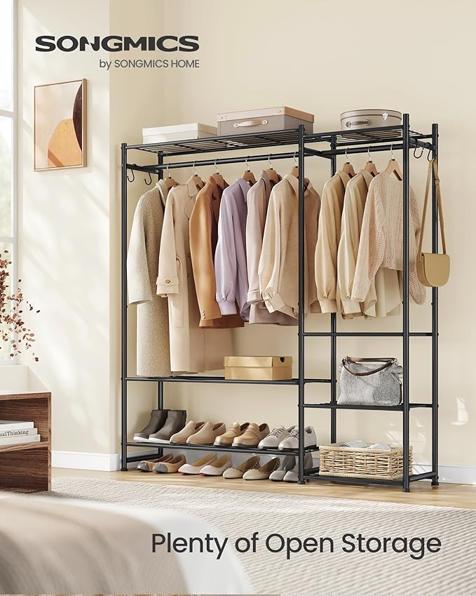 SONGMICS Portable Closet Wardrobe, Clothes Rack, Closet Organizers and Storage, Freestanding Clothing Rack with 7 Shelves, 2 