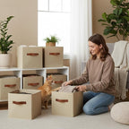 GRANNY SAYS Cube Storage Bins, 11 Inch Cube Storage Organizer with PU Handle, Khaki, Foldable Clothing Organizer Bins, Storag
