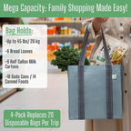 VENO 2-4 Pack Reusable Grocery shopping Bags, Medium Tote Bag w/Handle Hard Bottom, Heavy Duty, Foldable Carrier
