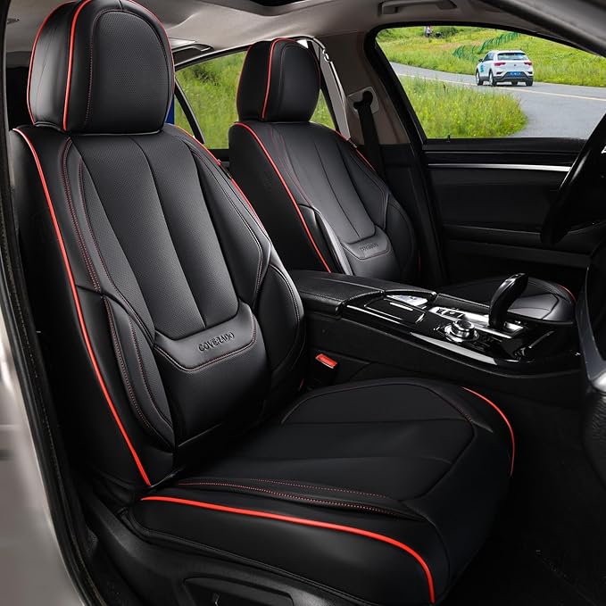 Coverado Car Seat Covers Full Set, Seat Covers for Cars, Black Car Seat Protector Waterproof, Nappa Leather Car Seat Cushion,