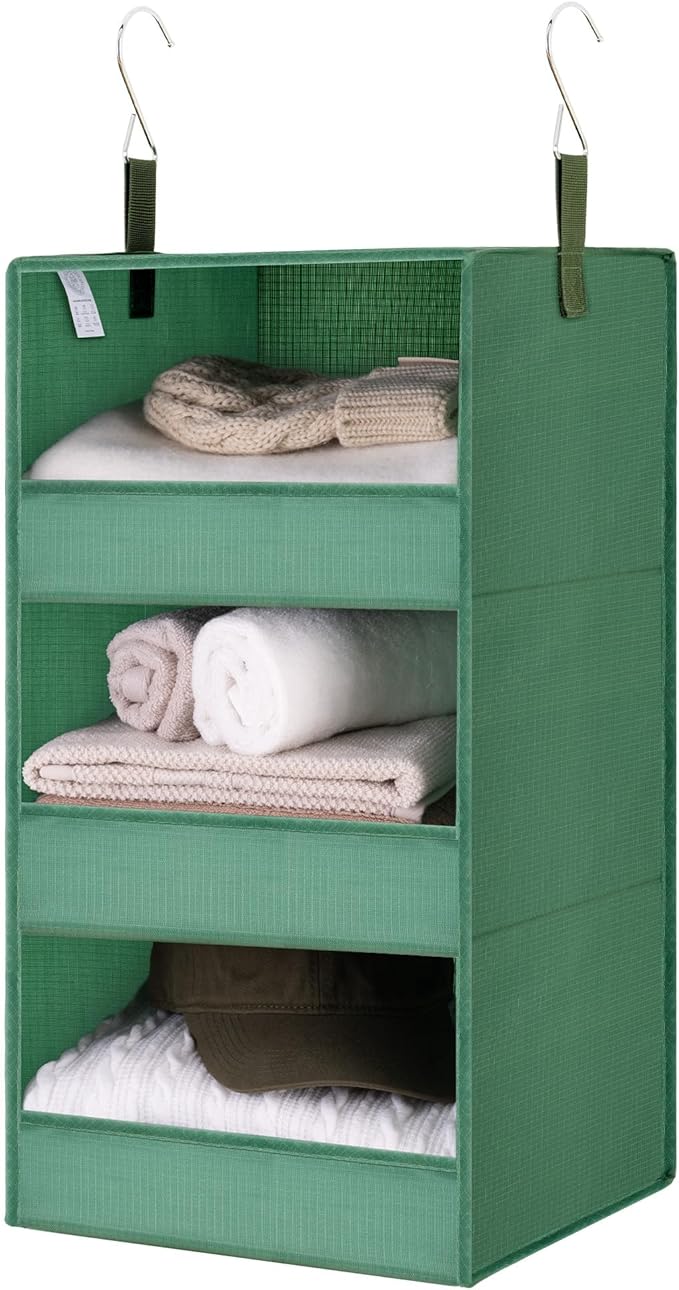 GRANNY SAYS 3-Shelf Closet Organizers and Storage, Foldable Hanging Closet Organizer, Hanging Closet Shelves with 2 Metal Hoo