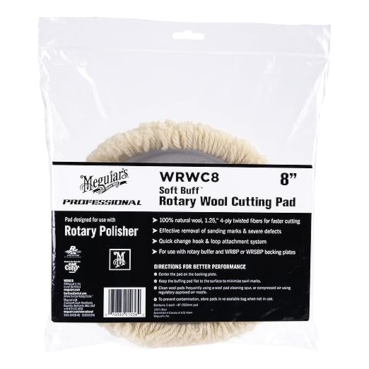 Meguiar's 8" Soft Buff Rotary Wool Cutting Pad, WRWC8 - Professional Paint Correction Pad for Removing Heavy Defects - Heavy Cut for Use with a Rotary Buffer, 1 Count