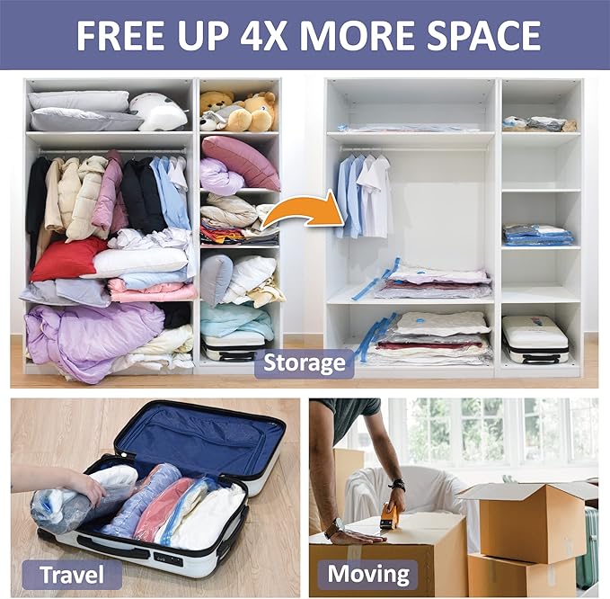 Cozy Essential Vacuum Storage Bags, 80% Compression Vacuum Seal Space Saver Plastic Packaging Bags for Clothes, Blankets, Pil