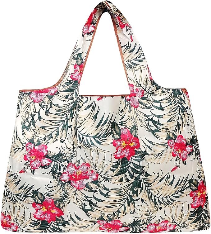 allydrew Large Foldable Tote Nylon Reusable Grocery Bags, 6 Pack