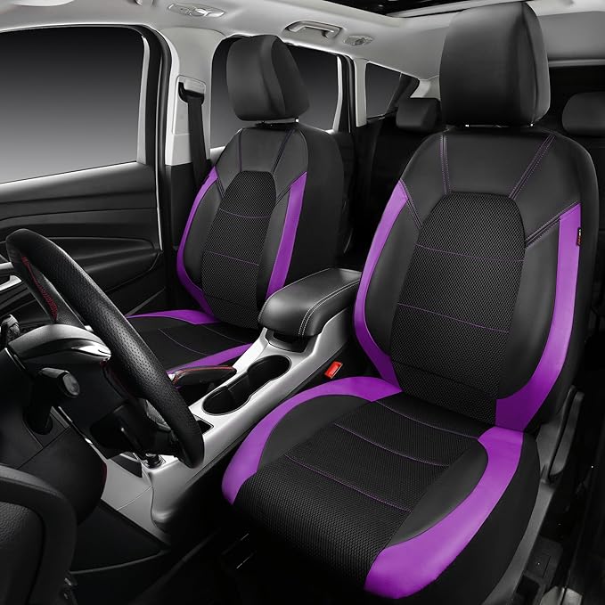 CAR PASS Leather Car Seat Covers Front Seats only, with Air Mesh Front Seat Covers Breathable, Cool Automotive Seat Covers 2 