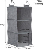 Household Essentials 3 Shelf Hanging Closet Organizer, Hanging Shelf with Hooks, Poly Linen and PEVA Shelving