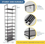 Sundaze Shoe Rack - 10 Tier Tall Shoe Rack for Closet, Sturdy Stackable Shoe Organizer for Closet, Bedroom, Entryway, Garage,