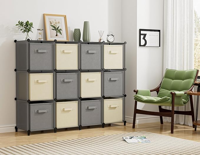 HOMIDEC Closet Organizer, 12-Cube Closet Organizers and Storage, Portable Closet Shelves, Clothing Storage (Grey)