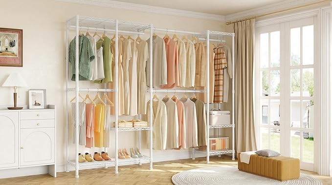 Higeego H7 Pro Heavy Duty Clothes Rack Large Garment Rack for Hanging Clothes, Freestanding Wardrobe Closet with Expandable H