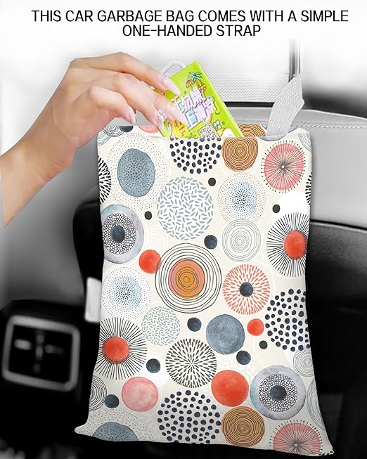 Car Trash Can, Durable Hanging Car Trash Garbage Bag, Cute Automotive Garbage Cans Organizer, Colorful Seamless Pattern