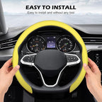 Frani Nappa Leather Steering Wheel Cover,Universal Fit 15 Inch-Premium Non-Slip Breathable Comfort Grip for Cars Trucks SUVs,Anti-Slip Durable Interior Upgrade Lemon Yellow