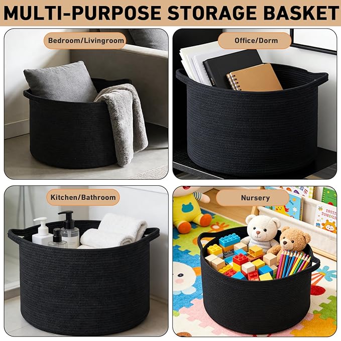 115L Large Blanket Basket,23.6" L x 23.6" W x 15.7" H Rope Woven Baskets with Handles, Toys Storage Bins,Laundry Basket Perfe