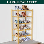 Smiry Bamboo Shoe Rack for Closet, 5 Tier Small Wooden Stackable Shoe Organizer, Free Standing Shoes Storage Shelf for Entryw