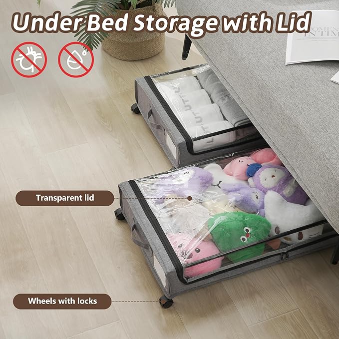 UnderBed Storage Containers, UnderBed Shoe Storage with Wheels, Under Bed Drawers for Clothes Book Blankets, Dorm Bedroom Org