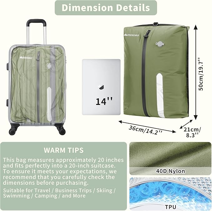 Vacuum Bag for Travel, Reusable Vacuum Compression Bags with Wired Pump for Travel Suitcases, Professional IPX8 Waterproof Tr