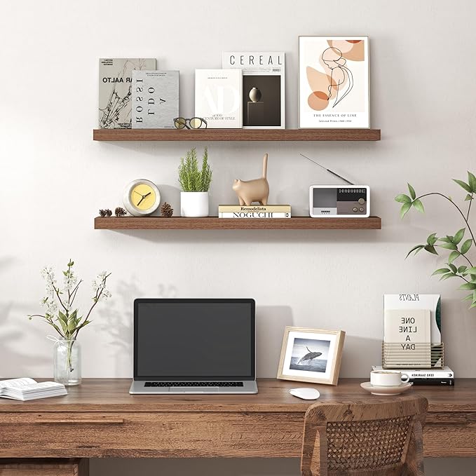 Heimlove Floating Shelves for Wall 32 Inch,Mounted Storage Wood Shelves with Invisible Brackets Hanging Shelf for Bedroom Liv