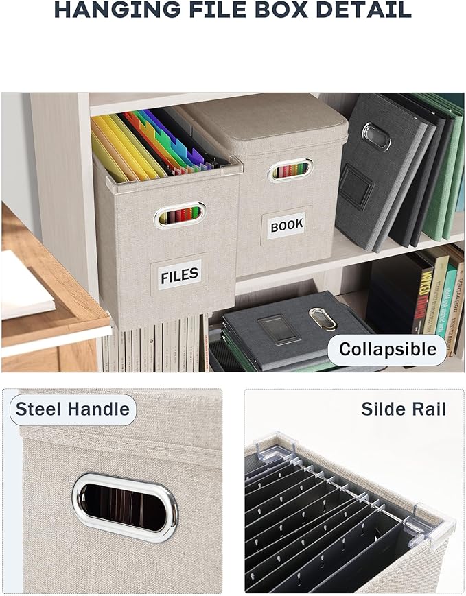 Oterri File Organizer With Lid, Hanging Filing Box With Mesh Pocket, Document Organizer for Letter Files, Portable Storage Wi