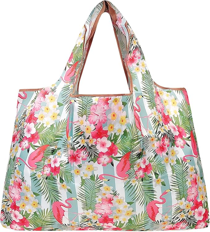 allydrew Large Foldable Tote Nylon Reusable Grocery Bags, 6 Pack