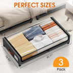Under Bed Storage with Wheels 3Pack Storage Containers with Clear Window&Label Under Bed Drawers Rolling Under Bed Storage fo