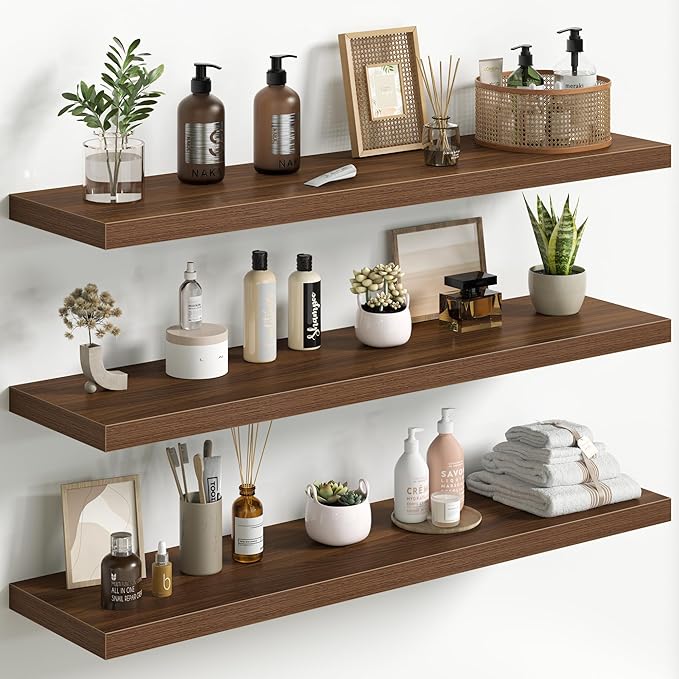 Fun Memories Floating Shelves for Wall 40 Inch Set of 3, Farmhouse Floating Shelves with Invisible Heavy Duty Bracket, 10 Inc