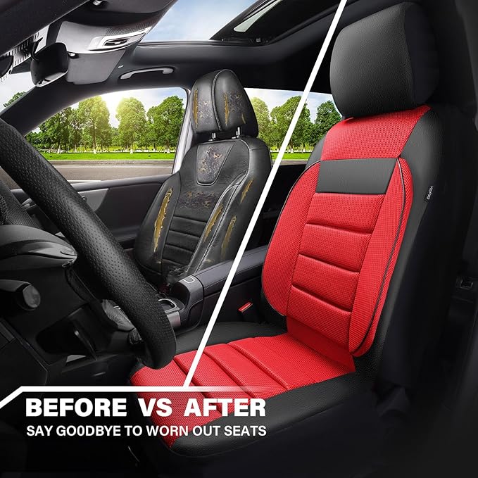CAR PASS 3D Foam Leather Car Seat Covers Two Front Seats only, Air Mesh Thick Seat Covers, All Weather Car Seat Cover Comfort
