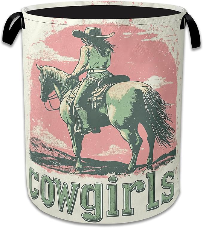 Vintage Cowgirl Laundry Basket Collapsible Laundry Hamper, Oxford Cloth Storage Bin for Room/Bathroom/Bedroom/Dormitories 16"