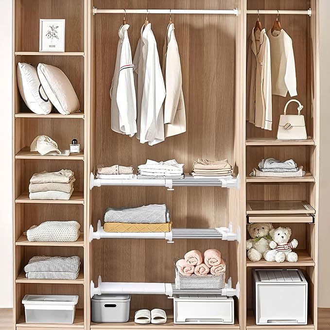 Metal Storage Rack Adjustable Organizer, Expandable Closet Tension Shelf, Organizer Shelf for Lockers