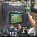 Lulyboo Car Seat Protector & Organizer for Baby - Denim Kick Mat with Extra Storage, Built-in Tablet Holder, Back & Front Facing Shield, Compatible with All Vehicles, Leakproof & Easy to Install