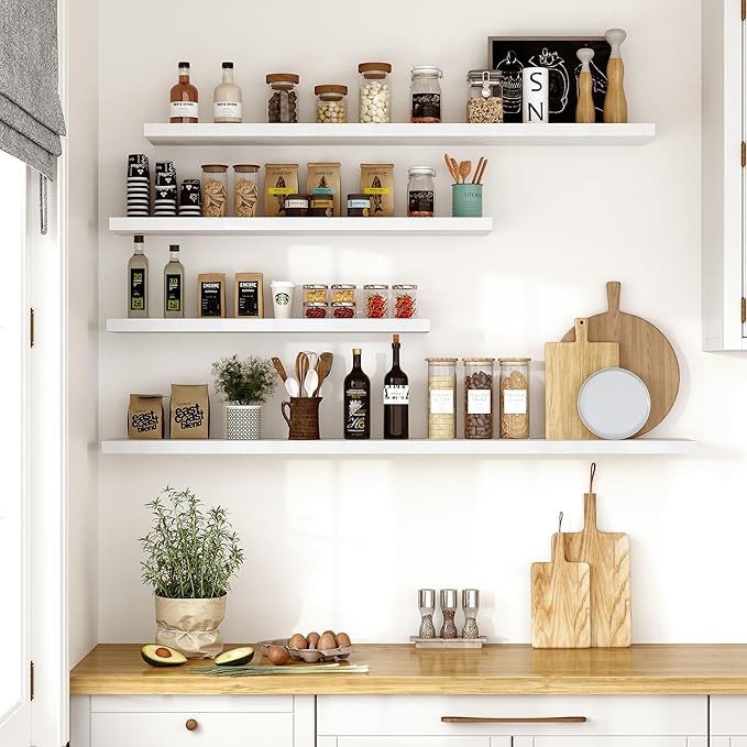 Vivelove 10 in Deep Floating Shelves for Wall, 55" x 10.2" x 1.5" Shelves for Room Wall Mounted, 1.5 Inch Thick Shelf for Bat