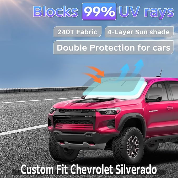 Sun Shade Sunshade for 2019-2025 2026 Chevy Chevrolet Silverado/GMC Sierra 1500 2500 3500 Windshield Cover, 4-Layers Sun Shield 250T Silver Sun Visor Foldable Window Shade Blocks UV Accessories