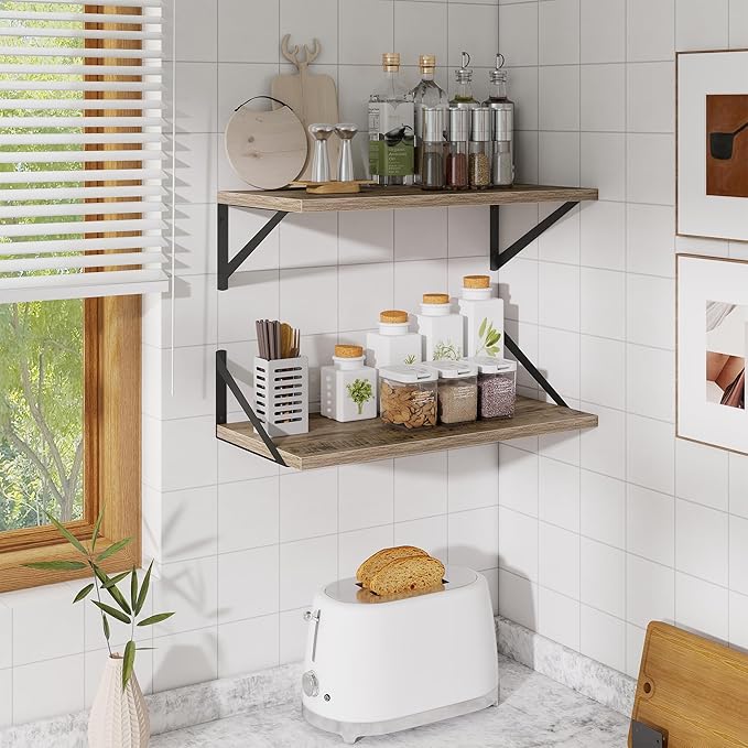Deep Floating Shelves,24" Wx10 D Floating Shelf for Wall Set of 2,Hanging Storage Shelf with Metal Brackets,Wide Display Wall