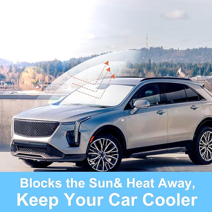 Front Windshield Sun Shade Foldable Car Front Window Sun Shade Windshield Shade Custom Fit for 2019-2024 2025 Cadillac XT4 Block UV Rays Accessories Heat Keep Cooler