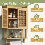 AmazerBath Bathroom Wall Cabinets, Bamboo Medicine Cabinet with Rattan Door, Over The Toilet Storage Cabinet with Towel Bar, 