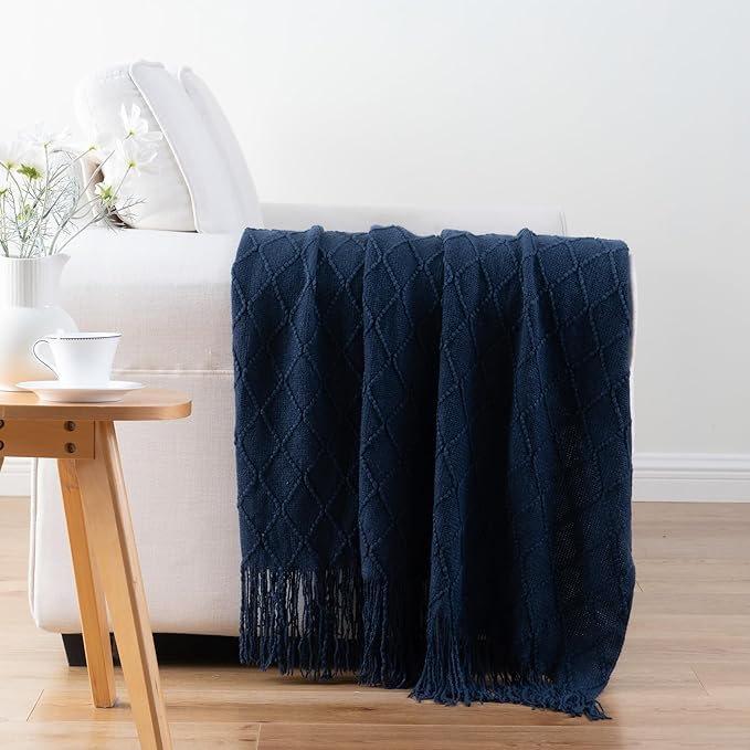 BATTILO HOME Navy Throw Blanket for Couch, Decorative Navy Blue Throw Blanket for Sofa Bed Room Decor, 50"x60"