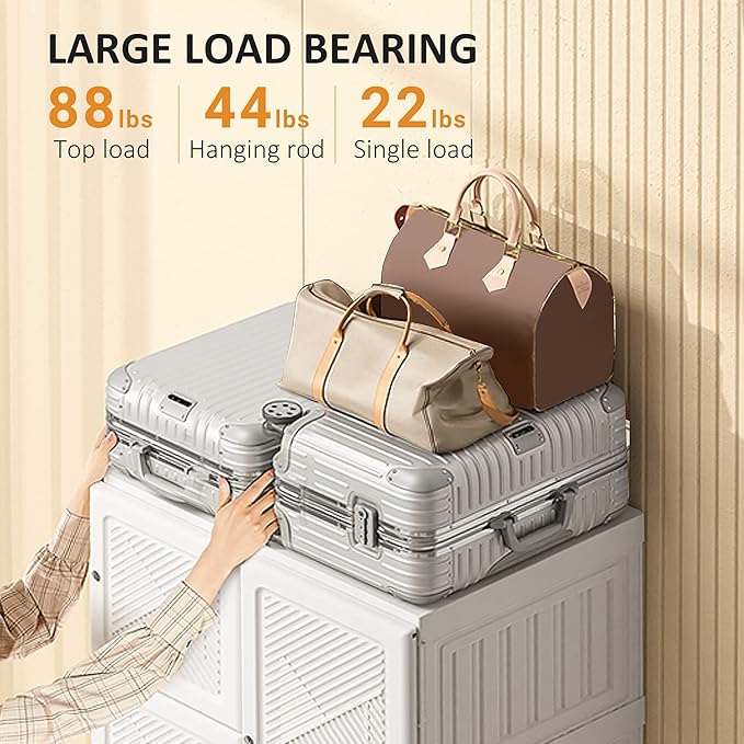 HOMCOM Portable Wardrobe Closet, Folding Clothes Storage Organizer with 6 Cube Compartments, Hanging Rod, 8 Magnet Doors, Whi