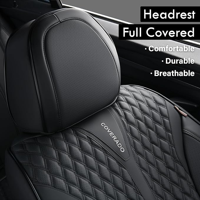 Coverado Front Seat Covers, Waterproof Seat Covers, 2 Pack Nappa Leather Car Seat Covers, Black Seat Covers for Cars, Automot