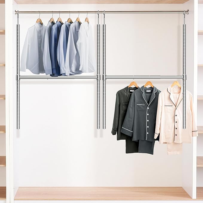 Simple Houseware Adjustable Closet Hanging Rod, Chrome - 2 Pack